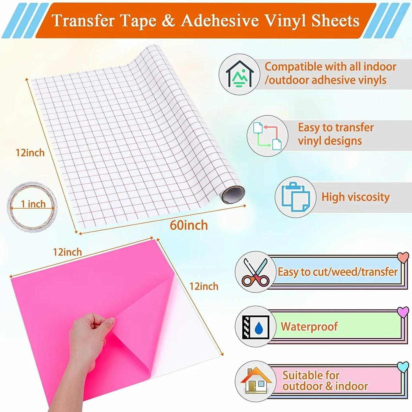 Cricut-kompatibel: 80 selbstklebende Vinylfolien (30,5 x 30,5 cm) – inkl. Transferfolie – Buntes Permanent-Set