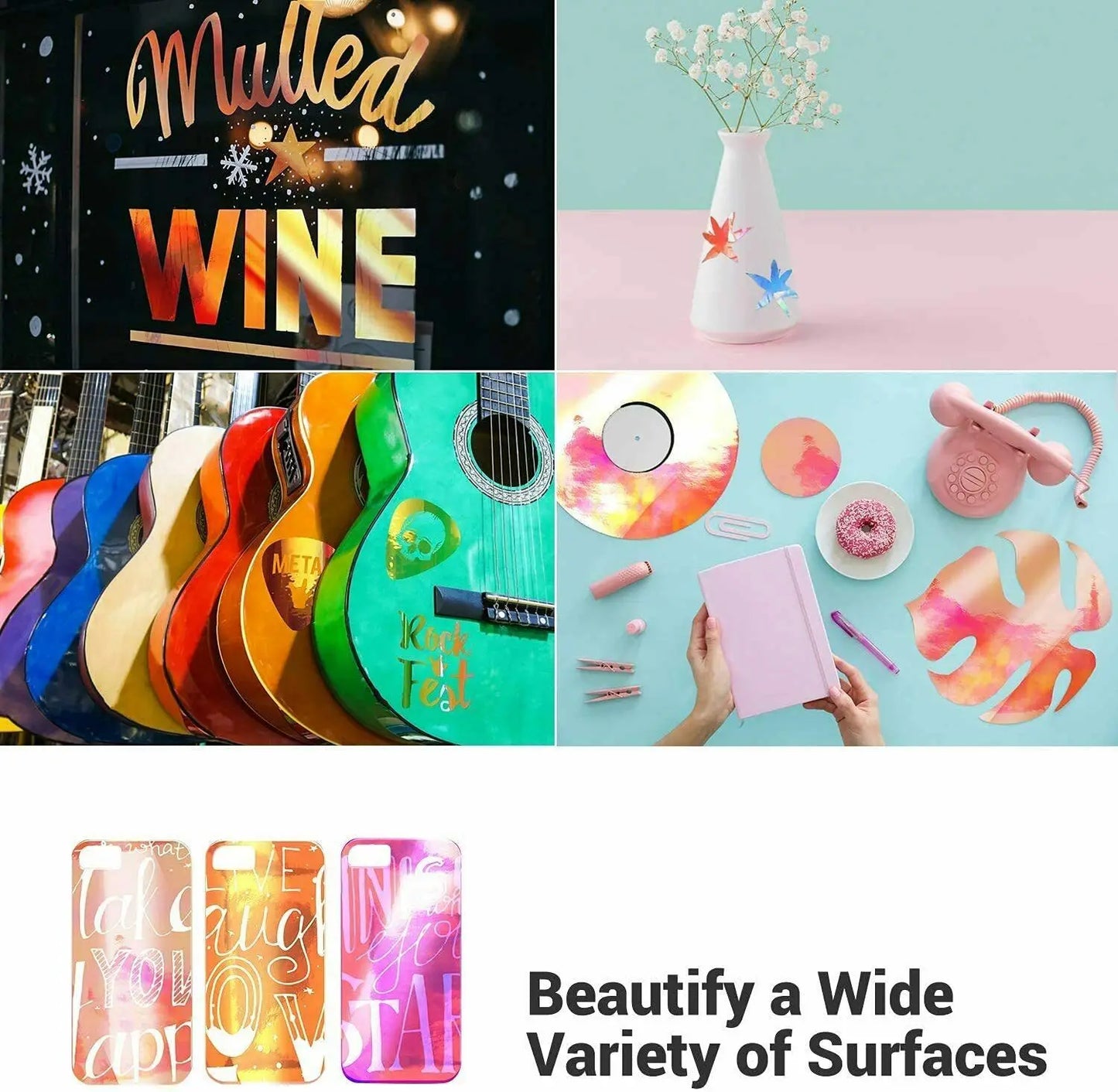 Cricut-kompatibel 12 Bögen Holografische Klebefolie – Permanent Vinyl für Plotter (30,5 × 30,5 cm)