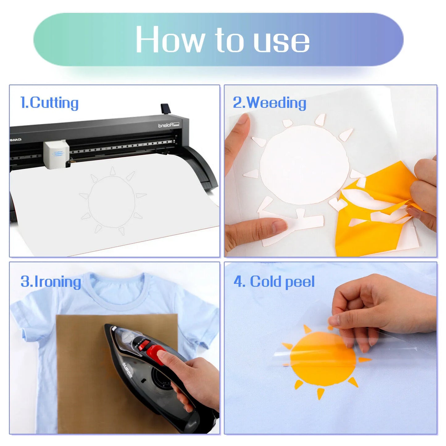 Cricut-kompatibel: 20er/14er Set HTV-Flexfolien – 30 x 90 cm – PU-Bügelfolie zum Aufpressen für DIY-Textildruck