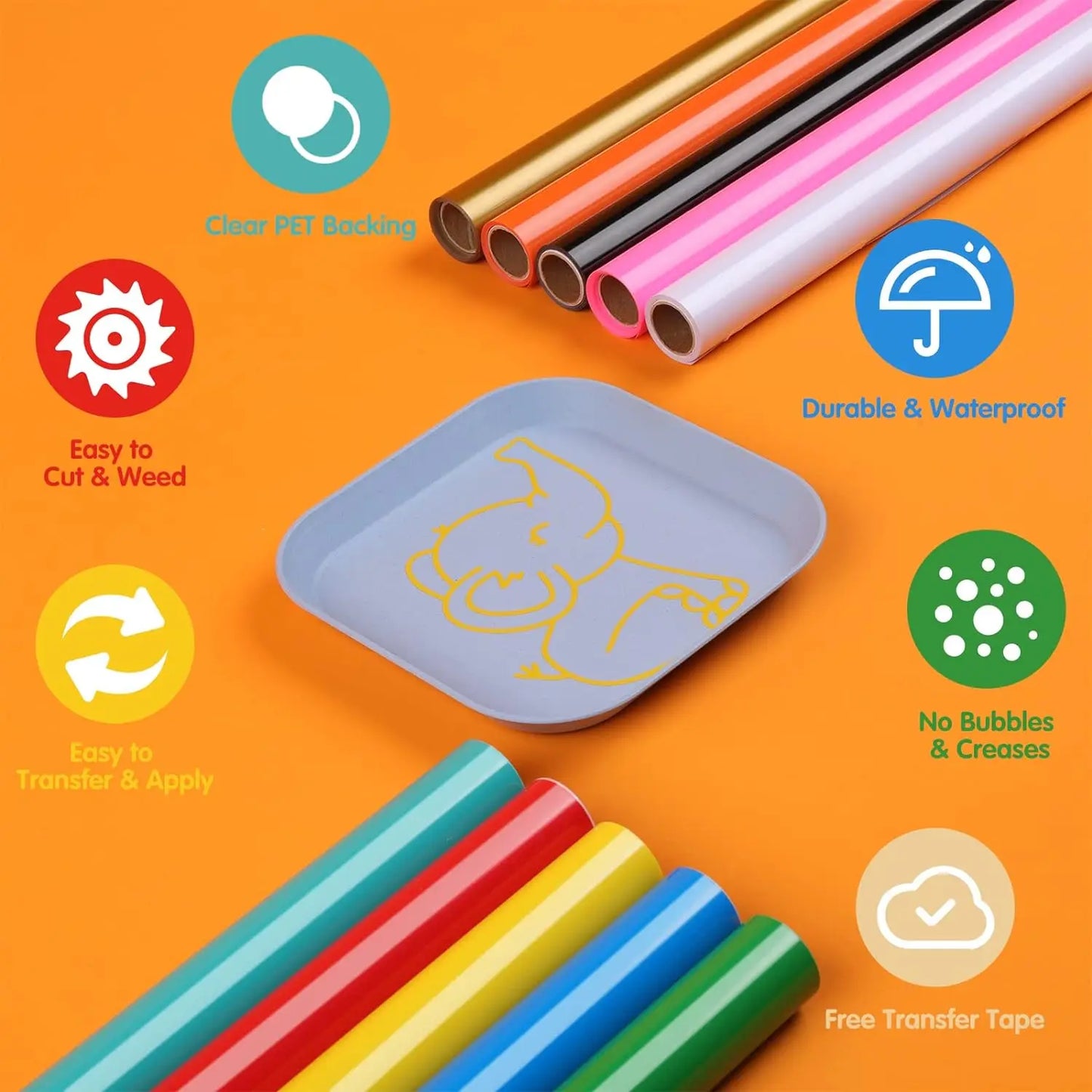 Cricut-kompatibel: 14/18 Rollen Permanent Vinyl – Bunte Plotter-Klebefolie 12x91 cm für Tassen, Gläser, Handyhüllen & mehr