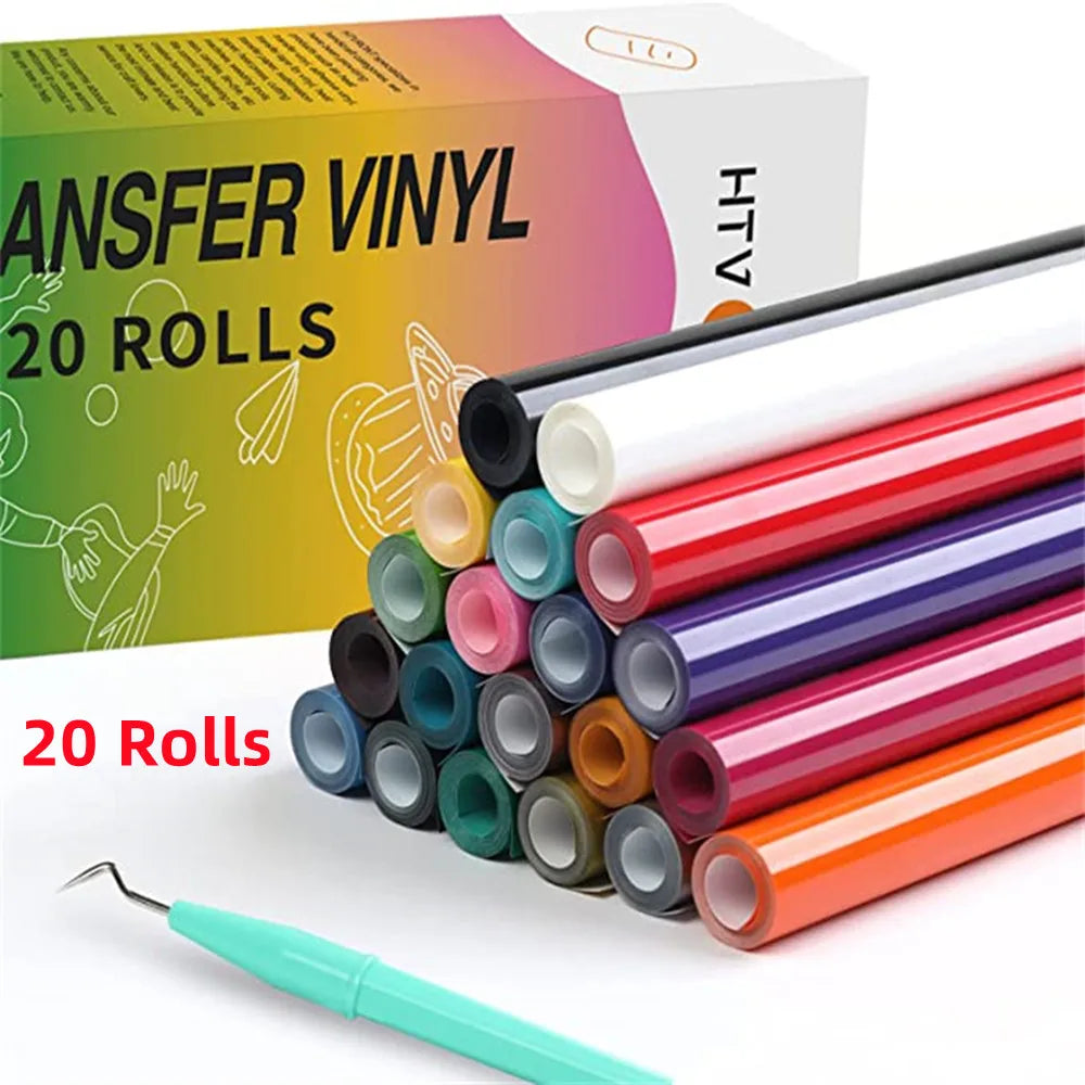Cricut-kompatibel: 20er/14er Set HTV-Flexfolien – 30 x 90 cm – PU-Bügelfolie zum Aufpressen für DIY-Textildruck