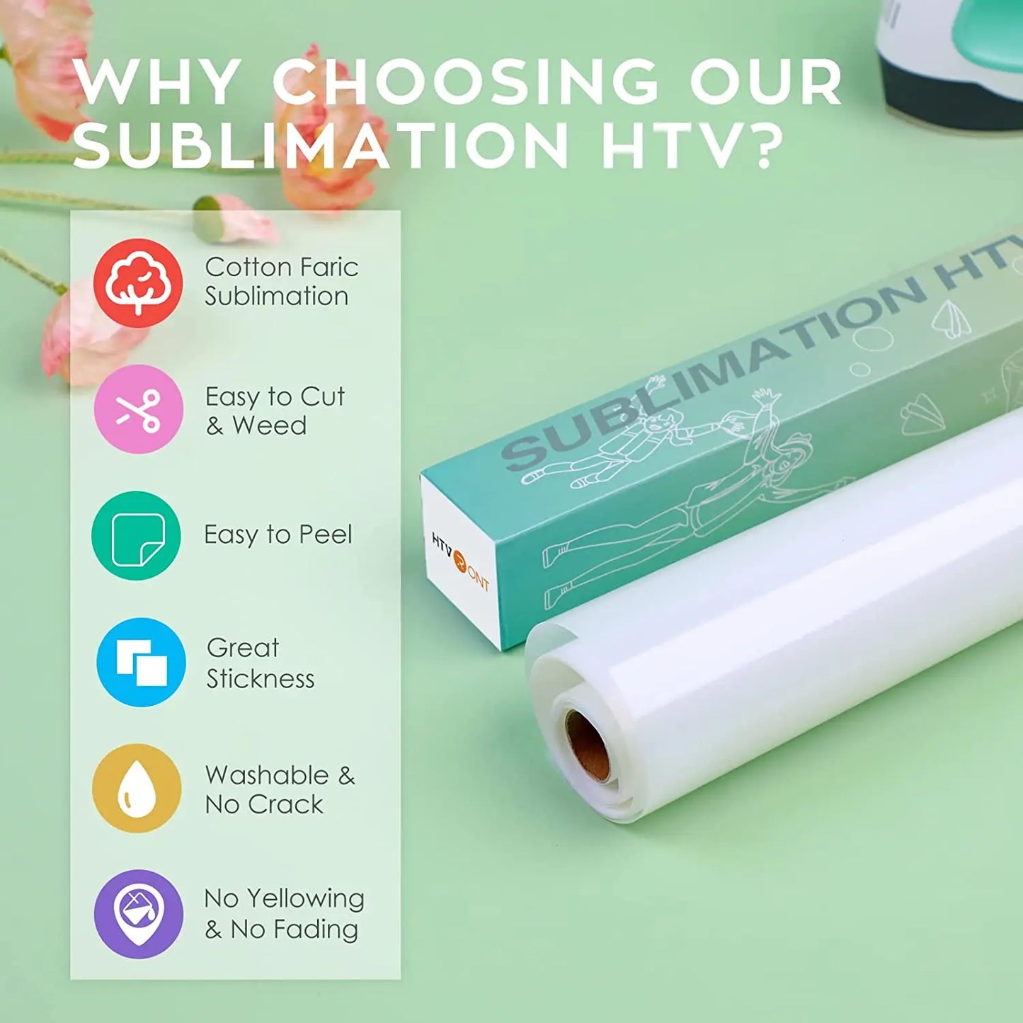 Cricut-kompatibel: Sublimations-HTV – Matt – 30 x 152 cm – Für helle Baumwollstoffe & DIY-Textildruck