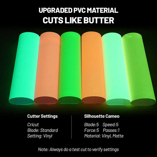 Cricut-kompatibel: 6 Glow-in-the-Dark Vinylfolien – Selbstklebend – 30,5 x 30,5 cm – Leuchtfolie für DIY-Deko