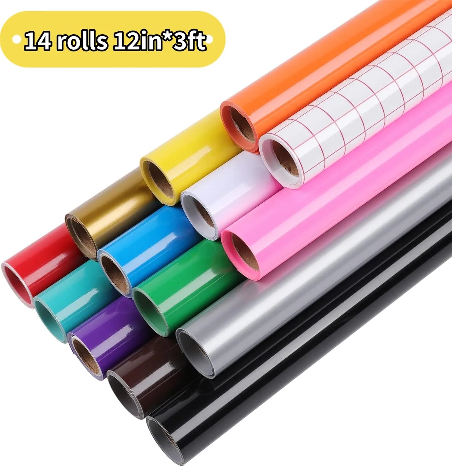 Cricut-kompatibel: 14/18 Rollen Permanent Vinyl – Bunte Plotter-Klebefolie 12x91 cm für Tassen, Gläser, Handyhüllen & mehr