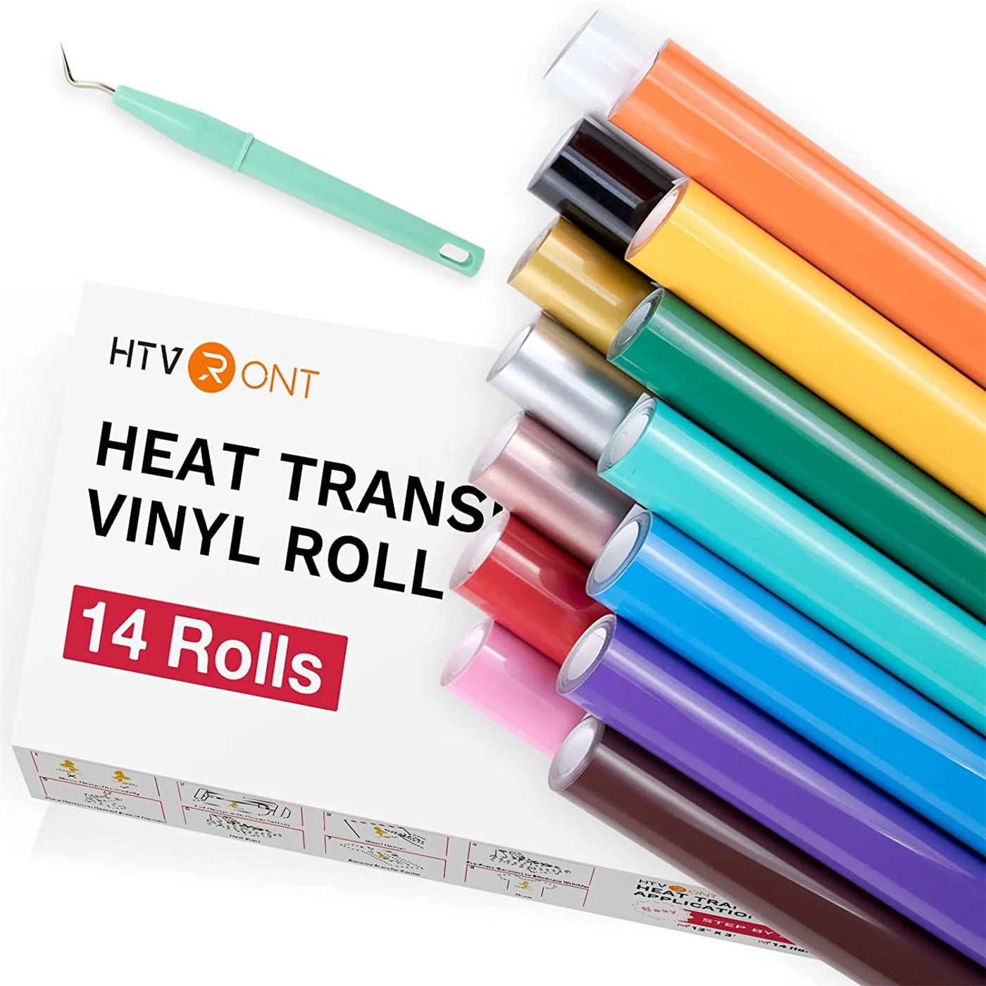 Cricut-kompatibel: 14 HTV-Rollen – 30 x 90 cm – Buntes PU-Flexfolien-Set zum Aufbügeln für Textilien & Geschenke