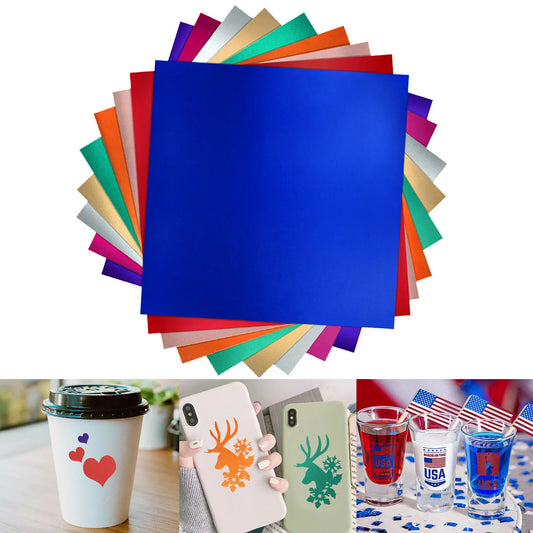 Cricut-kompatibel: 9 Bogen Matte Metallic Permanent Vinyl – 30,5 × 30,5 cm – Selbstklebende Folie für Plotter & DIY-Deko