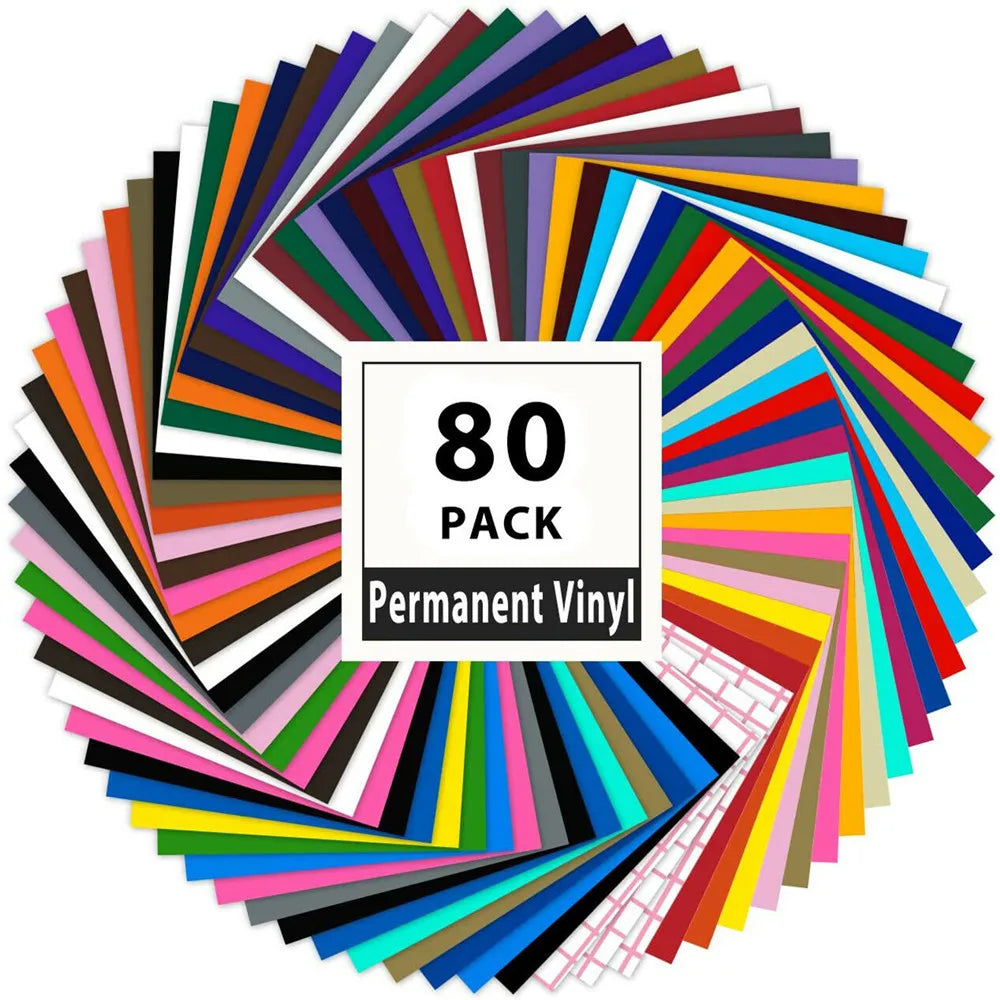 Cricut-kompatibel: 80 selbstklebende Vinylfolien (30,5 x 30,5 cm) – inkl. Transferfolie – Buntes Permanent-Set