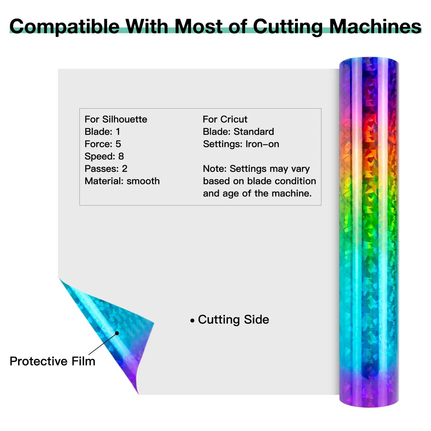 Cricut-kompatibel: Holografische HTV-Folie – Metallic Crystal – 30 x 150 cm – Flexfolie zum Aufbügeln