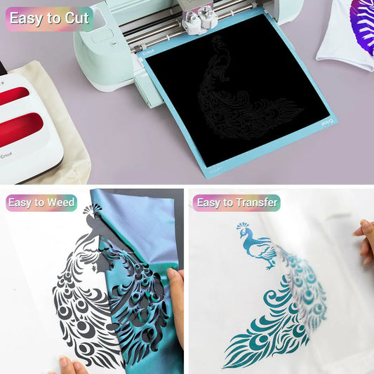 Cricut-kompatibel: Chamäleon HTV-Folie mit Farbverlauf – 30 x 150 cm – Farbwechsel-Flexfolie zum Aufbügeln