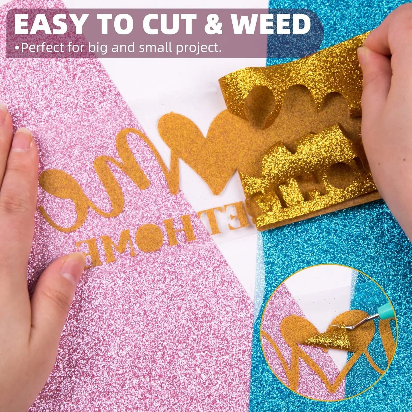 Cricut-kompatibel: 12 Rollen Glitzer-HTV – 25 cm x 150 cm – Wärmeübertragungsfolie für Plotter, T-Shirts & DIY-Projekte