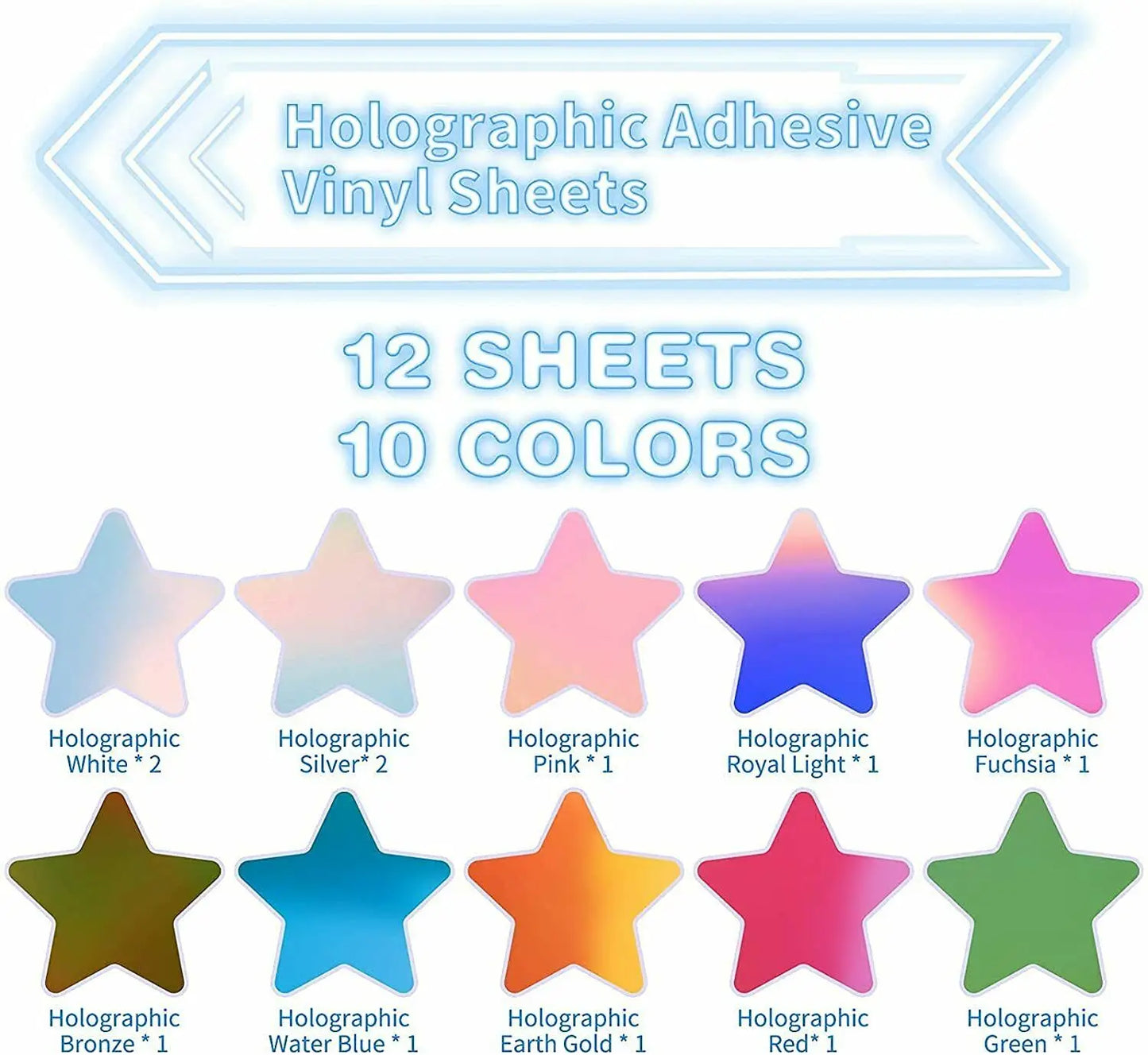 Cricut-kompatibel: 12 Holografische Vinylfolien – 30 x 30 cm – Selbstklebende Deko-Folie für DIY & Handyhüllen