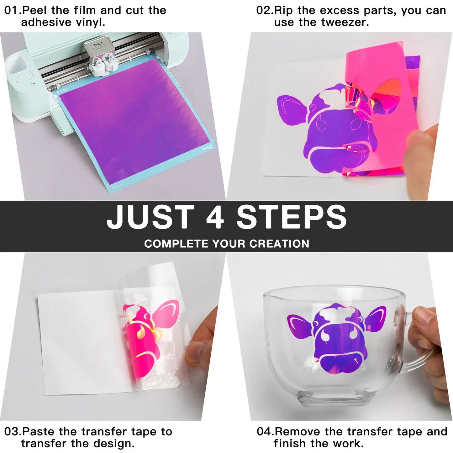 Cricut-kompatibel 12 Bögen Holografische Klebefolie – Permanent Vinyl für Plotter (30,5 × 30,5 cm)