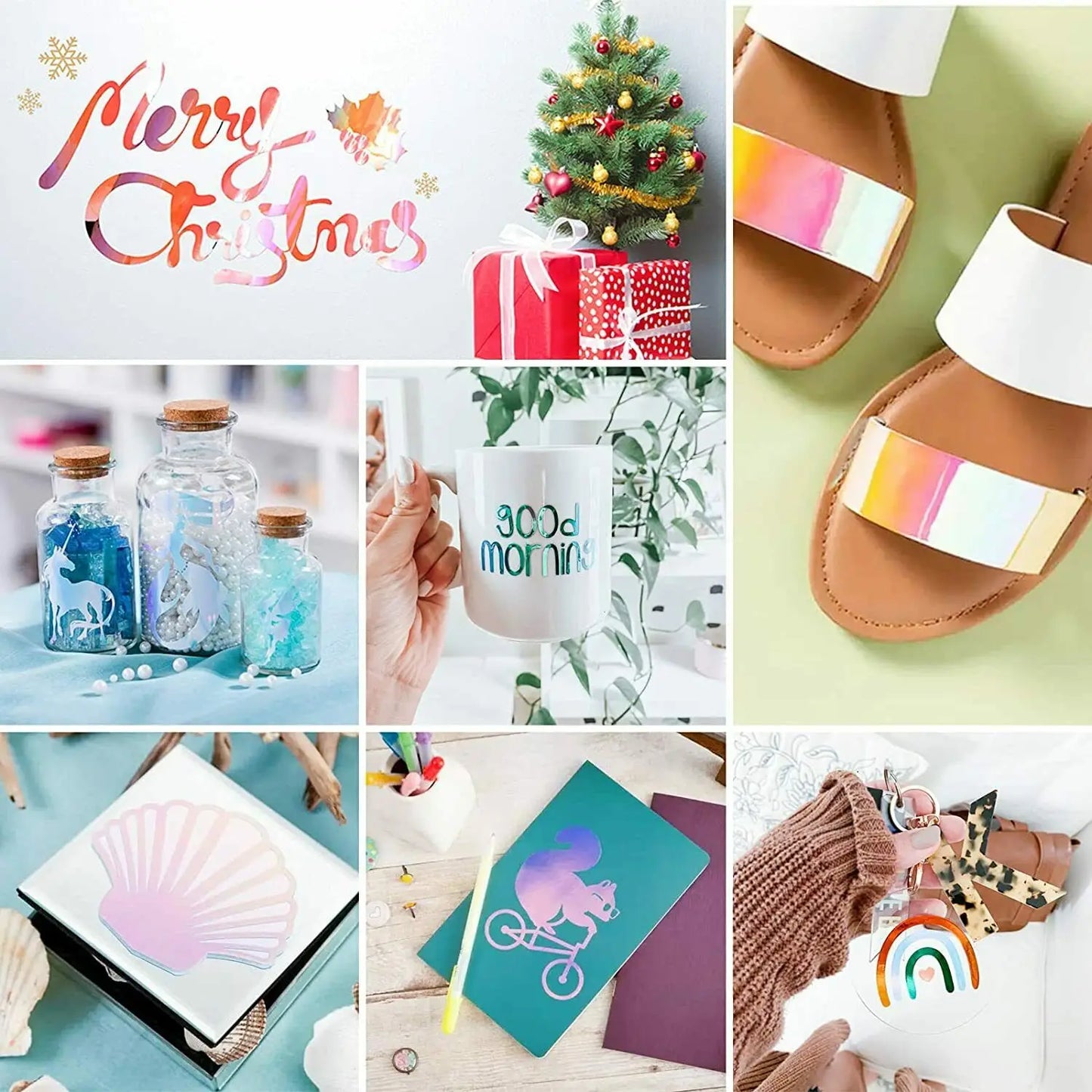 Cricut-kompatibel 12 Bögen Holografische Klebefolie – Permanent Vinyl für Plotter (30,5 × 30,5 cm)