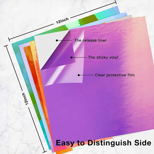 Cricut-kompatibel: 12 Holografische Vinylfolien – 30 x 30 cm – Selbstklebende Deko-Folie für DIY & Handyhüllen