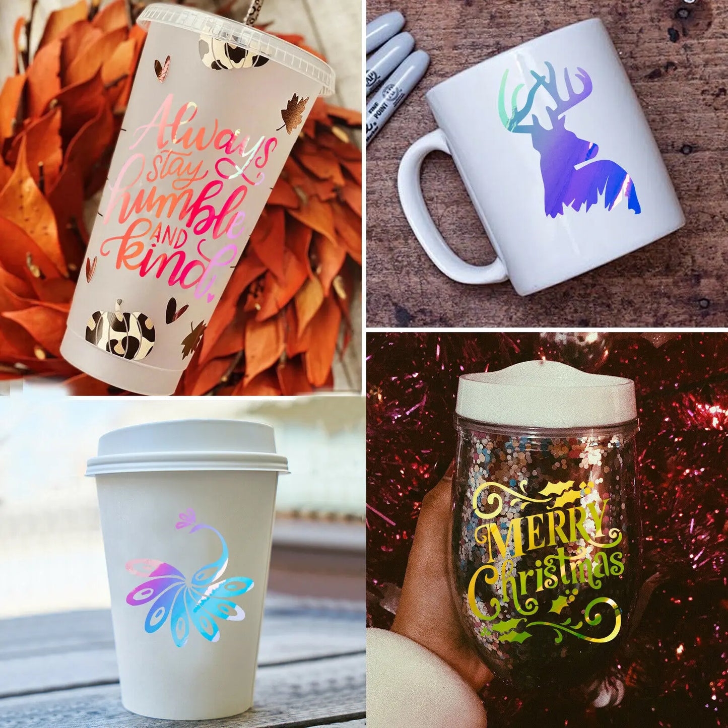 Cricut-kompatibel 12 Bögen Holografische Klebefolie – Permanent Vinyl für Plotter (30,5 × 30,5 cm)