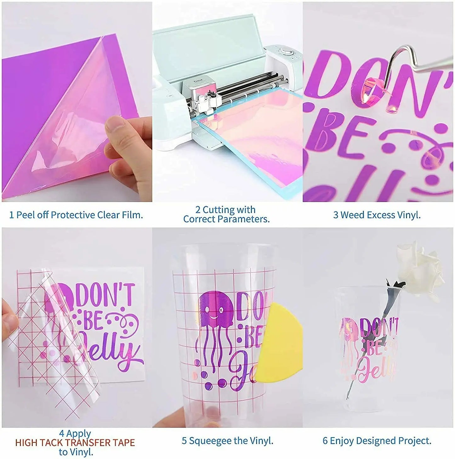 Cricut-kompatibel 12 Bögen Holografische Klebefolie – Permanent Vinyl für Plotter (30,5 × 30,5 cm)