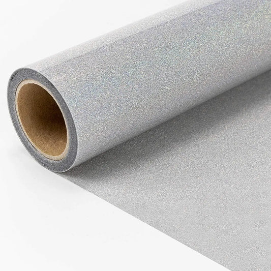 Cricut-kompatibel: Laser-Glitzer HTV-Folie – Schwarz oder Silber – 25,4 x 305 cm – Flexfolie zum Aufbügeln