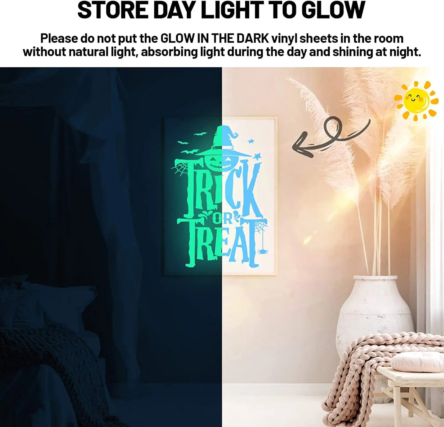 Cricut-kompatibel: 6 Glow-in-the-Dark Vinylfolien – Selbstklebend – 30,5 x 30,5 cm – Leuchtfolie für DIY-Deko