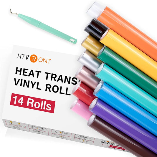 Cricut-kompatibel: 14 HTV-Rollen – 30 x 90 cm – Buntes PU-Flexfolien-Set zum Aufbügeln für Textilien & Geschenke