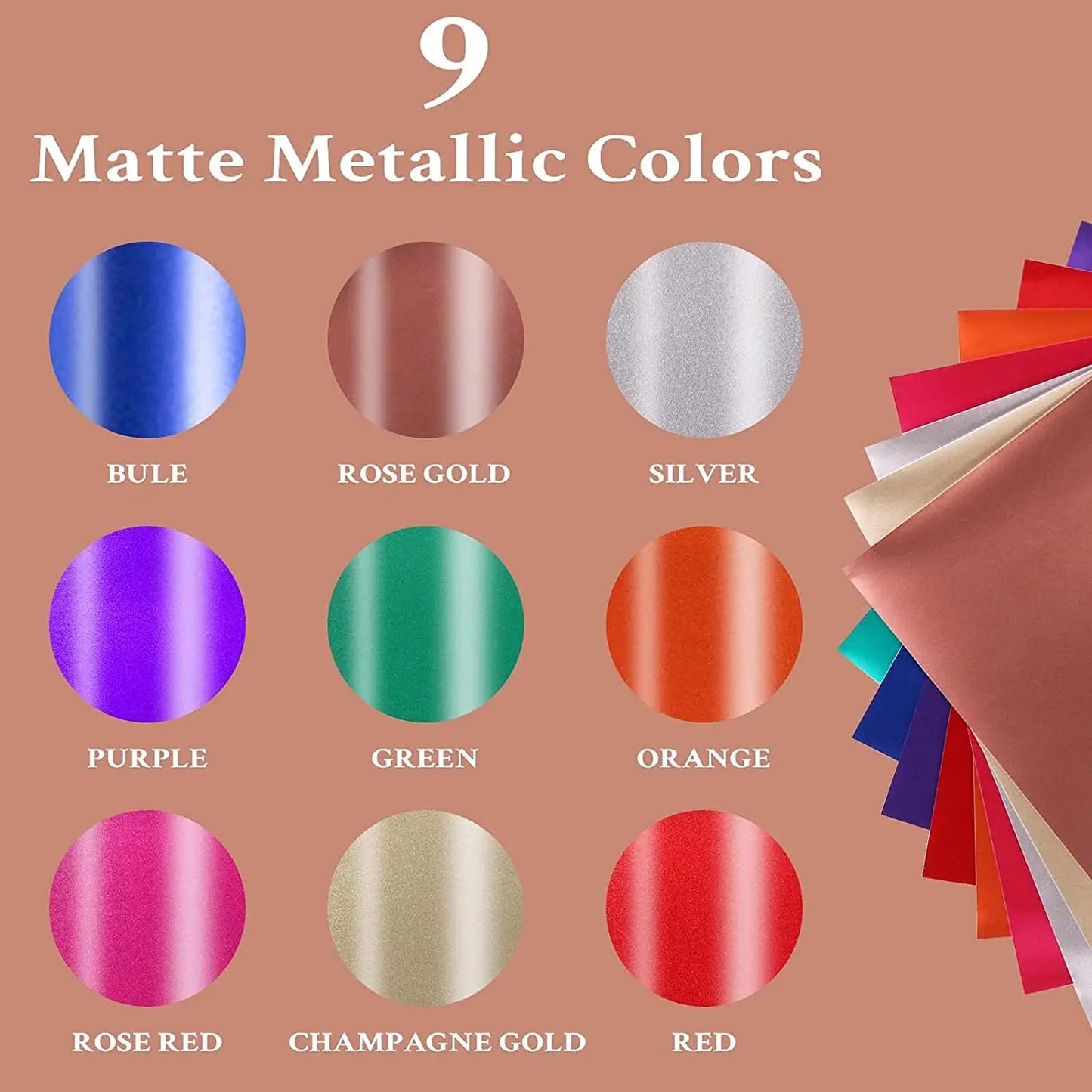 Cricut-kompatibel: 9 Bogen Matte Metallic Permanent Vinyl – 30,5 × 30,5 cm – Selbstklebende Folie für Plotter & DIY-Deko