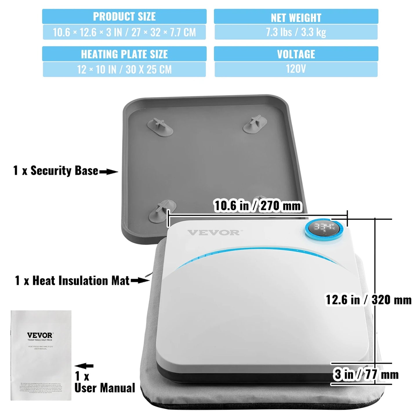 Cricut-Material geprüft und kompatibel: 30 x 25 cm Heat Press – Sublimations- & Transferpresse (Blau)