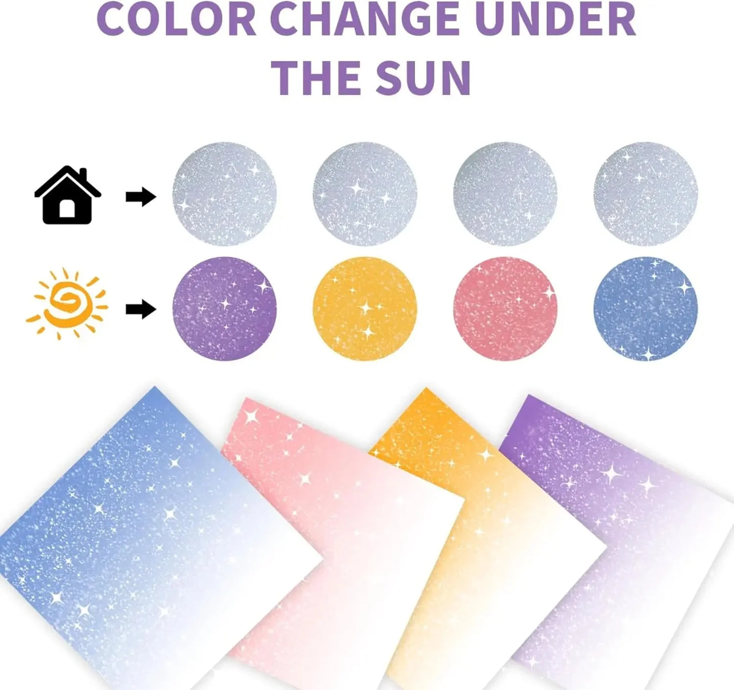 NEU! Cricut-kompatibel: 9er-Bundle – UV-reaktives Glitzer-Wärmeübertragungs-Vinyl, 30,5 x 25,4 cm – Farbwechselnd bei Sonnenlicht – HTV Folien-Set für Plotter & Wärmepresse