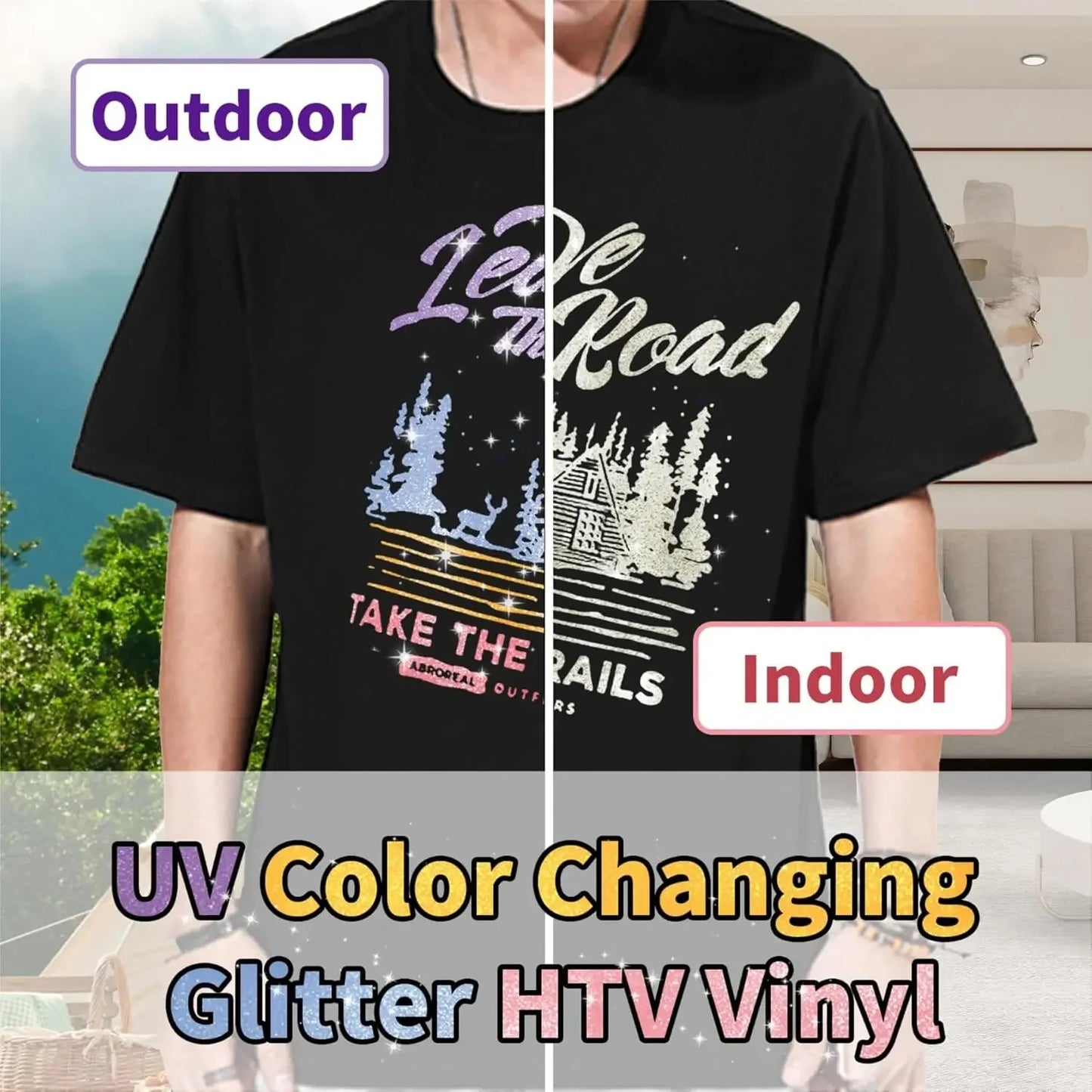 NEU! Cricut-kompatibel: 9er-Bundle – UV-reaktives Glitzer-Wärmeübertragungs-Vinyl, 30,5 x 25,4 cm – Farbwechselnd bei Sonnenlicht – HTV Folien-Set für Plotter & Wärmepresse