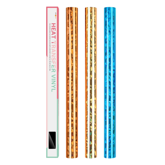 3 Stück Cricut-kompatibel Plotter Kristall Holographisches Metallisches Wärmeübertragungs-Vinyl 30 × 150 cm – Rollen Set in verschiedenen Farben – Bügelfolie für T-Shirts