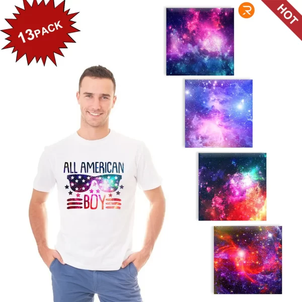 Cricut-kompatible HTVront 13 Pack Glitter Galaxy PU Heat Transfer Vinyl Blätter – Bügeln auf HTV-Vinyls für Cricut, Wärme Presse, T-Shirts und Textilien (US/UK/AU) - Image 5