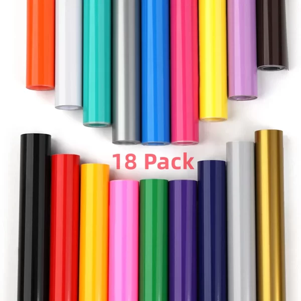 Cricut-kompatible HTVront 18/14 Pack – 12 x 3 ft Mehrfarbige Permanent Klebende Vinylrollen für Cricut-Basteln, DIY-Tassen, Glas, Handyhüllen, Dekoration, Einfach zu Schneiden