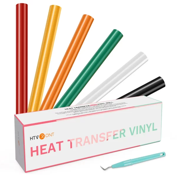 Cricut-kompatible HTVront 6 Pack 12 x 5 ft / 30 x 150 cm Mehrfarbige Wärmeübertragungs-Vinylrollen für Cricut, T-Shirt-Druck, DIY, Handwerk, Bügeln auf HTV-Dekor-Film