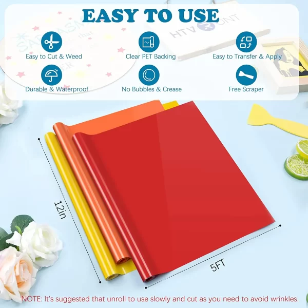 Cricut-kompatible 12/8 Pack HTVront – 12 in x 5 ft Mehrfarbige Permanente Selbstklebende Vinylrollen für Cricut Maker, Cricut Explore und Cricut Joy, Cricut-Basteln, DIY-Tassen, Glas, Handyhüllen, Wohnkultur, Geschenkideen - Image 5