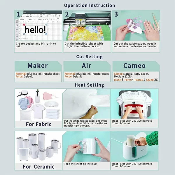 Cricut-kompatible Infusible Transfer Ink Sheets 7pcs 10"x12" Solid Color Sublimation Transfer Paper for Cut Mug Press for DIY Tshirts Tote Bags - Image 3
