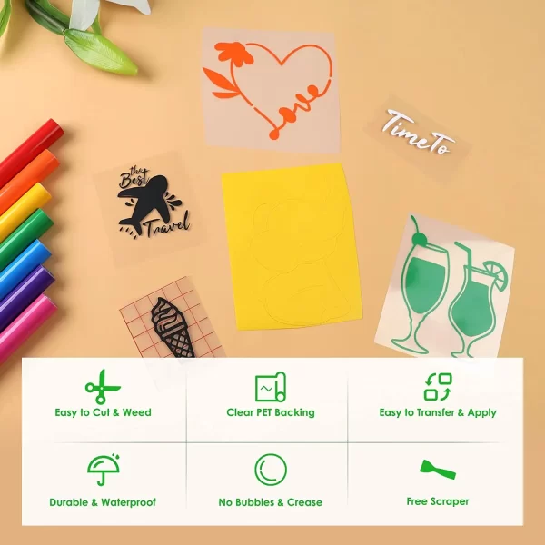 Cricut-kompatible HTVront 18/14 Pack – 12 x 3 ft Mehrfarbige Permanent Klebende Vinylrollen für Cricut-Basteln, DIY-Tassen, Glas, Handyhüllen, Dekoration, Einfach zu Schneiden - Image 4
