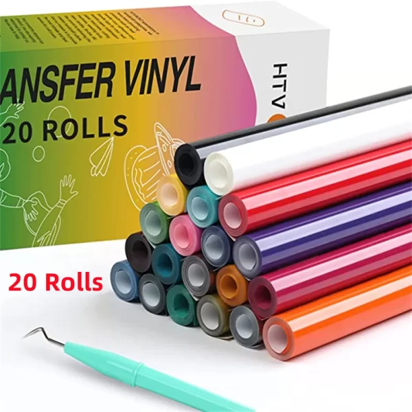 Cricut-kompatibel: 20er/14er Set Bügelfolie – PU Flexfolie Rolle 30 x 90 cm für T-Shirts, DIY & Textildruck