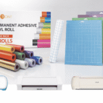 Cricut-kompatibles Komplettset – 12 Rollen permanentes, selbstklebendes Vinyl (insgesamt 18 m) + 49 m Transferfolie + 4 Schneidematten