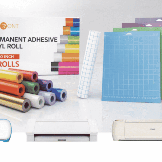 Cricut-kompatibles Komplettset – 12 Rollen permanentes, selbstklebendes Vinyl (insgesamt 18 m) + 49 m Transferfolie + 4 Schneidematten