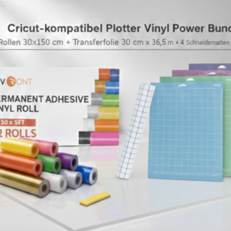 Cricut-kompatibel Plotter Vinyl Power Bundle – 12 Rollen 30×150 cm + Transferfolie 30 cm × 36,5 m + 4 Schneidematten 30,5×30,5 cm
