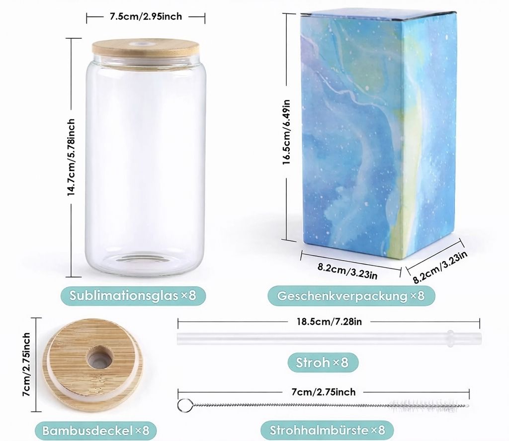 Cricut-kompatibel Plotter Sublimations Gläser 16 oz (ca. 473 ml) – 8er Set klar & satiniert – Bild 3