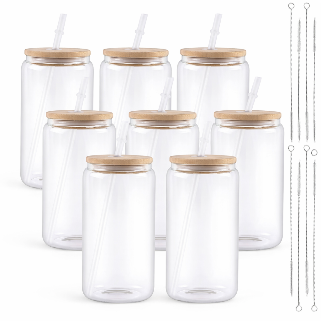 Cricut-kompatibel Plotter Sublimations Gläser 16 oz (ca. 473 ml) – 8er Set klar & satiniert