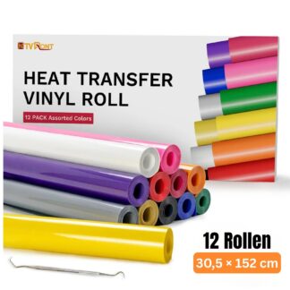 Cricut-kompatibel Plotter HTV Textilfolie Rollen 30,5 × 152 cm – 12er Set PU