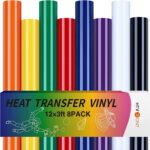 Cricut-kompatibel Plotter HTV Vinyl 30 x 90 cm – 8er Set Bügelvinyl für Textildruck