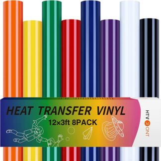 Cricut-kompatibel Plotter HTV Vinyl 30 x 90 cm – 8er Set Bügelvinyl für Textildruck